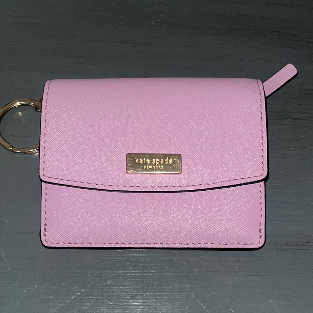 Kate Spade Lilac Purple Bifold Wallet with Key Ring w Gold-Tone Details EUC